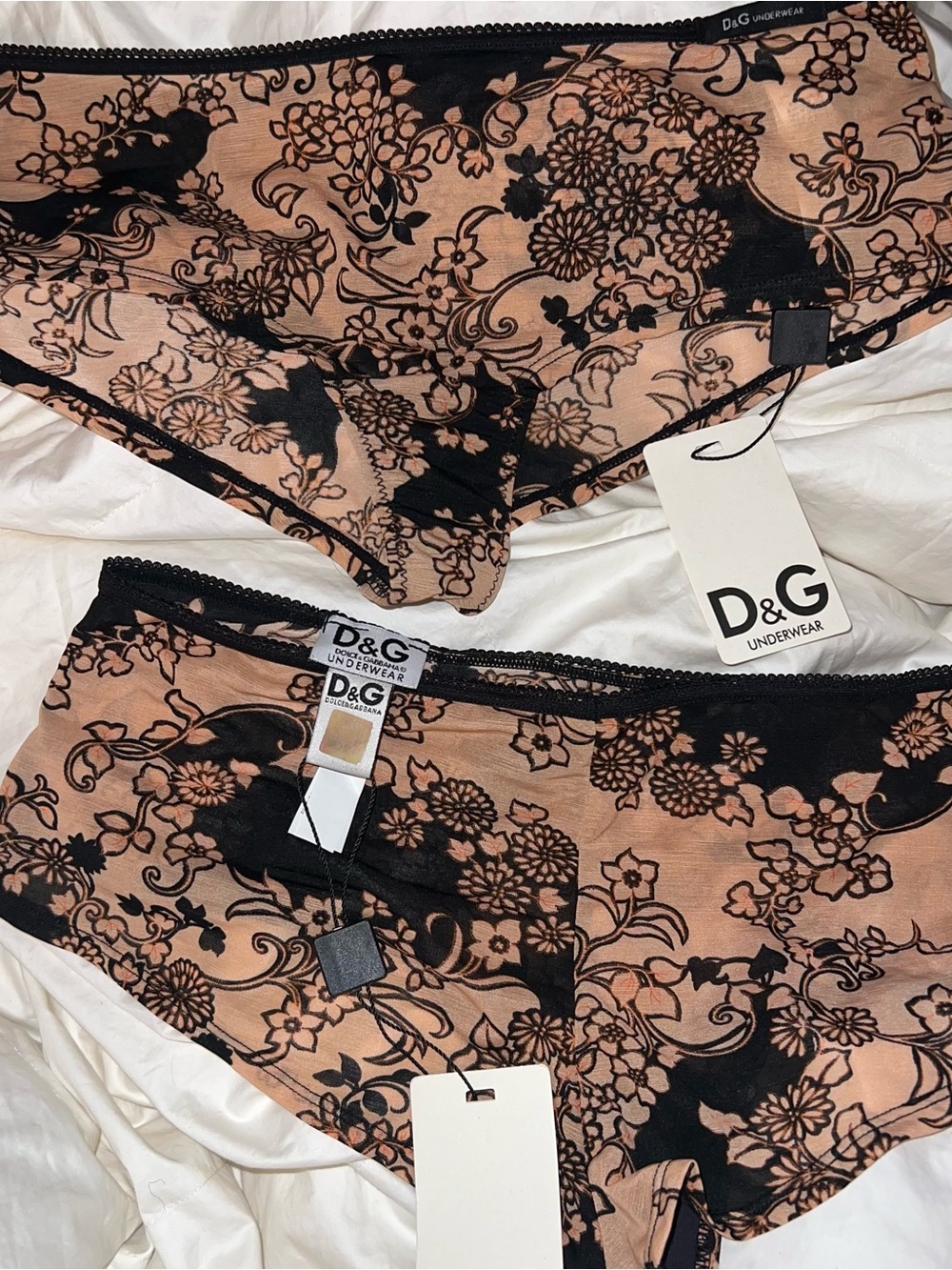 D&G Women’s Floral Lace-Print underwear — Nude & Black (2 pair ) brand new